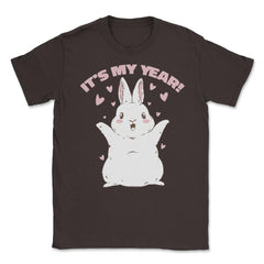 Chinese New Year of the Rabbit Kawaii Happy Bunny print Unisex T-Shirt - Brown