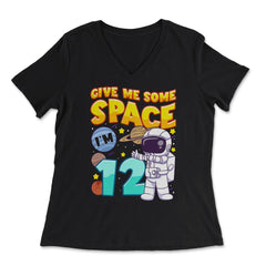 Science Birthday Astronaut & Planets Science 12th Birthday design - Women's V-Neck Tee - Black