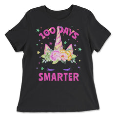 100 Days Smarter 100 Days of School Unicorn Face Costume graphic - Women's Relaxed Tee - Black