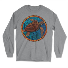 Stained Glass Art Sea Turtle Colorful Glasswork Design print - Long Sleeve T-Shirt - Grey Heather