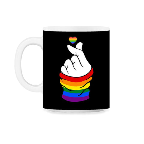 Gay Pride Flag K-Pop Love Hand Gift design 11oz Mug - Black on White