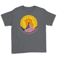 Patriotic Bitcoin Financial Freedom USA Flag Mountain product Youth - Smoke Grey
