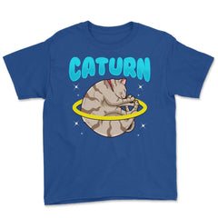 Caturn Cat in Space Planet Saturn Kitty Funny Design design Youth Tee - Royal Blue