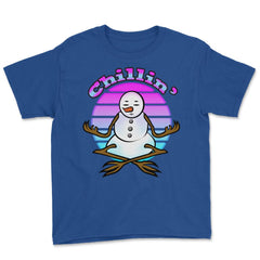 Chillin’ Snowman Meditating Funny Xmas Novelty Gift design Youth Tee - Royal Blue