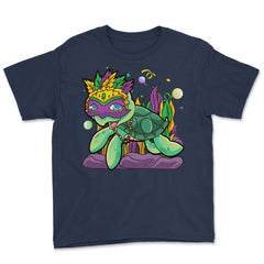 Mardi Gras Turtle with beads & mask Funny Gift product Youth Tee - Navy