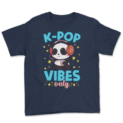 K-POP Vibes Only Funny Panda with Headphones graphic Youth Tee - Navy