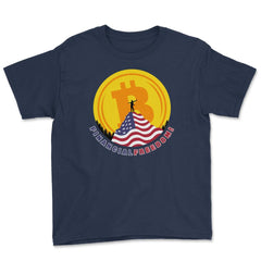 Patriotic Bitcoin Financial Freedom USA Flag Mountain product Youth - Navy
