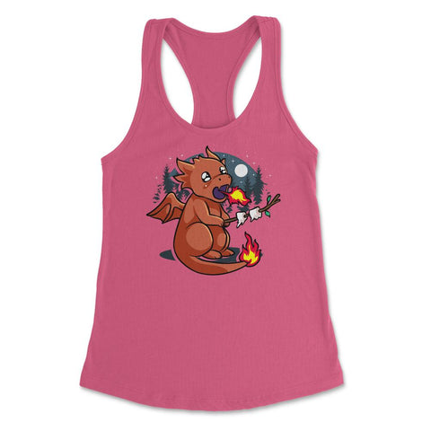 Baby Dragon Roasting Marshmallows In Forest For Fantasy Fans design - Hot Pink
