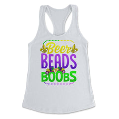 Beer Beads and Boobs Mardi Gras Funny Gift print Women's Racerback - White