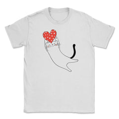 Happy Valentine Cat with Heart Funny Gift print Unisex T-Shirt - White