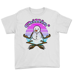 Chillin’ Snowman Meditating Funny Xmas Novelty Gift design Youth Tee - White