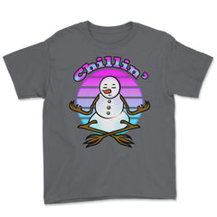 Chillin’ Snowman Meditating Funny Xmas Novelty Gift design Youth Tee - Smoke Grey