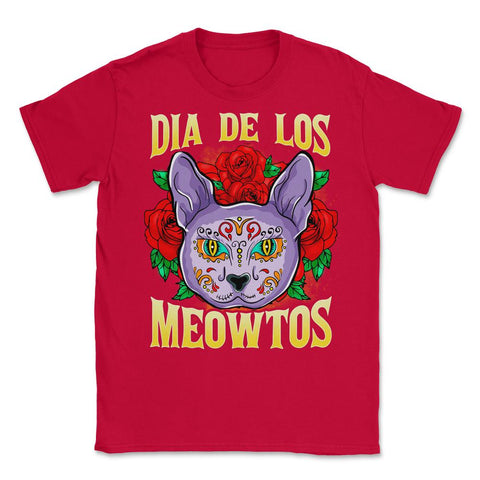 Dia de los Meowtos Funny Halloween Cat Unisex T-Shirt - Red