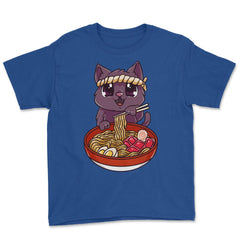 Cat eating Ramen Cute Kawaii Kitten Eating Noodles Gift design Youth - Royal Blue