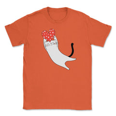 Happy Valentine Cat with Heart Funny Gift print Unisex T-Shirt - Orange