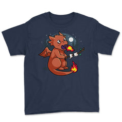 Baby Dragon Roasting Marshmallows In Forest For Fantasy Fans design - Navy