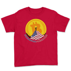 Patriotic Bitcoin Financial Freedom USA Flag Mountain product Youth - Red