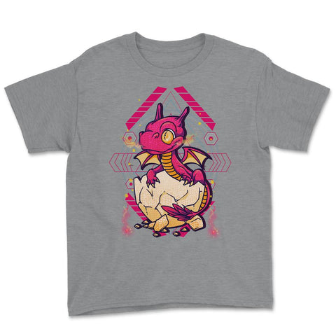 Hatched Baby Dragon Mythical Creature For Fantasy Fans print Youth Tee - Grey Heather
