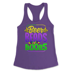 Beer Beads and Boobs Mardi Gras Funny Gift print Women's Racerback - Purple