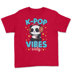 K-POP Vibes Only Funny Panda with Headphones graphic Youth Tee - Red