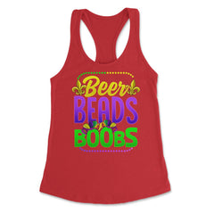 Beer Beads and Boobs Mardi Gras Funny Gift print Women's Racerback - Red