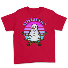Chillin’ Snowman Meditating Funny Xmas Novelty Gift design Youth Tee - Red