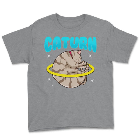 Caturn Cat in Space Planet Saturn Kitty Funny Design design Youth Tee - Grey Heather