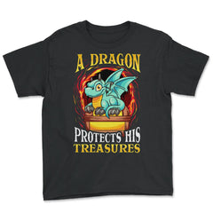A Dragon Protects His Treasures Mythical Creature Funny graphic - Youth Tee - Black