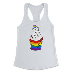 Gay Pride Flag K-Pop Love Hand Gift design Women's Racerback Tank - White