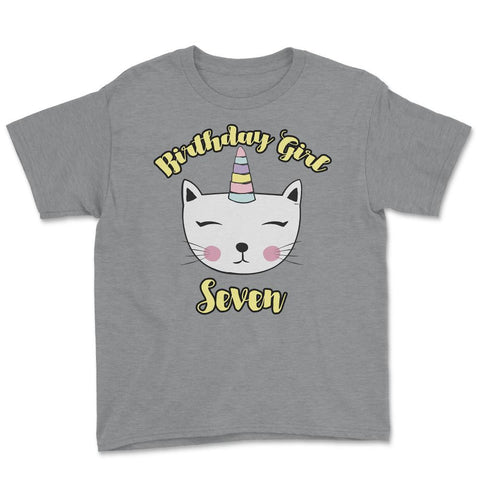Caticorn Birthday Girl for 7th Birthday designs graphics Tee Youth Tee - Grey Heather