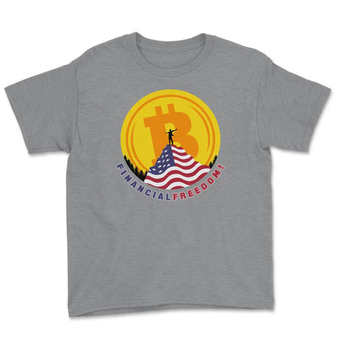 Patriotic Bitcoin Financial Freedom USA Flag Mountain product Youth - Grey Heather