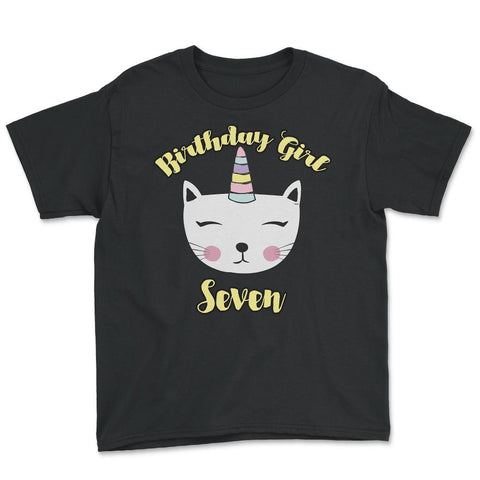 Caticorn Birthday Girl for 7th Birthday designs graphics Tee Youth Tee - Black