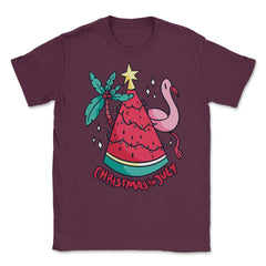Christmas in July Funny Summer Xmas Tree Watermelon design Unisex - Maroon