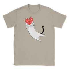 Happy Valentine Cat with Heart Funny Gift print Unisex T-Shirt - Cream