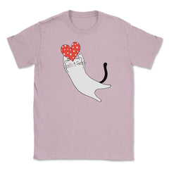 Happy Valentine Cat with Heart Funny Gift print Unisex T-Shirt - Light Pink