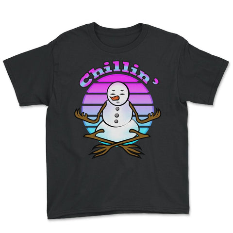 Chillin’ Snowman Meditating Funny Xmas Novelty Gift design Youth Tee - Black