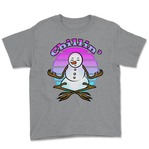 Chillin’ Snowman Meditating Funny Xmas Novelty Gift design Youth Tee - Grey Heather
