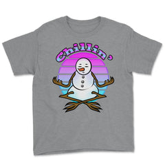 Chillin’ Snowman Meditating Funny Xmas Novelty Gift design Youth Tee - Grey Heather