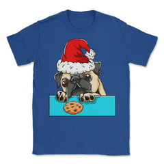 Pug Dog with Santa Claus Hat Funny Christmas Gift Unisex T-Shirt - Royal Blue