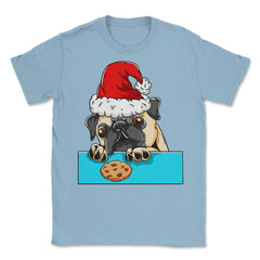Pug Dog with Santa Claus Hat Funny Christmas Gift Unisex T-Shirt - Light Blue