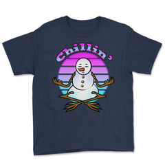Chillin’ Snowman Meditating Funny Xmas Novelty Gift design Youth Tee - Navy