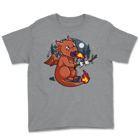 Baby Dragon Roasting Marshmallows In Forest For Fantasy Fans design - Grey Heather