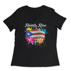 Puerto Rico Flag Vintage Style Boricua design by ASJ product - Women's V-Neck Tee - Black