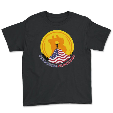 Patriotic Bitcoin Financial Freedom USA Flag Mountain product Youth - Black