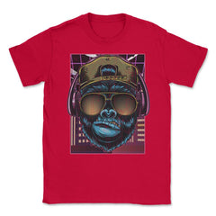 Hip-Hop Gorilla with Headset Hilarious Retro Vintage Design design - Red