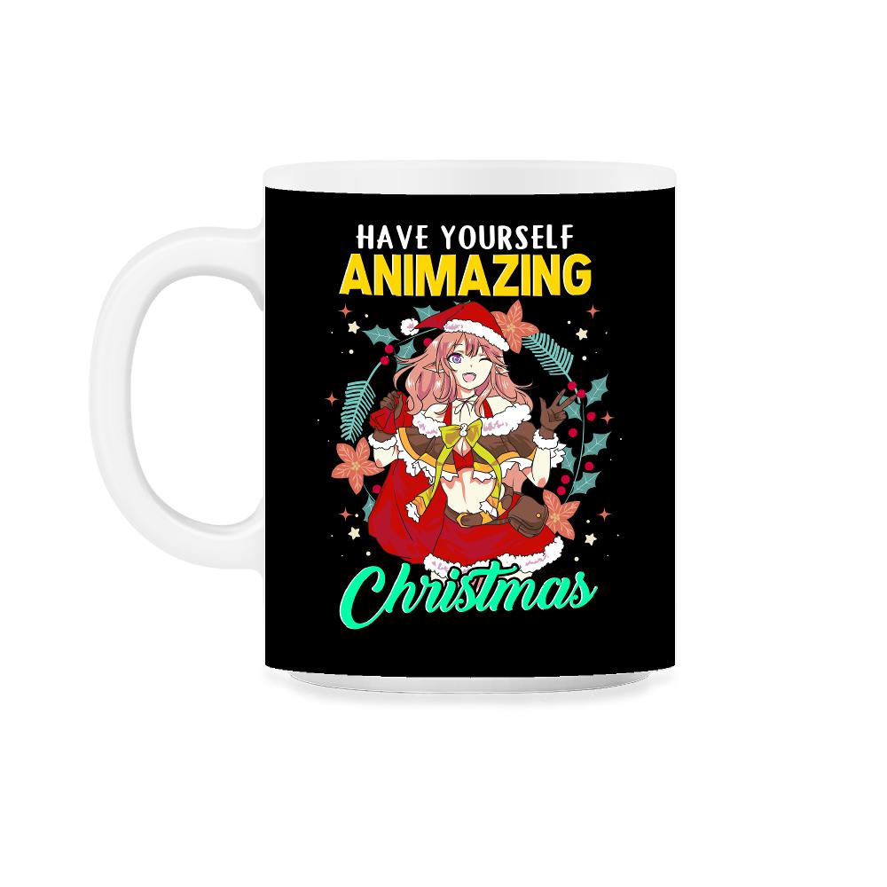 Animazing Christmas Santa Anime Girl with Poinsettias Funny product - Black on White