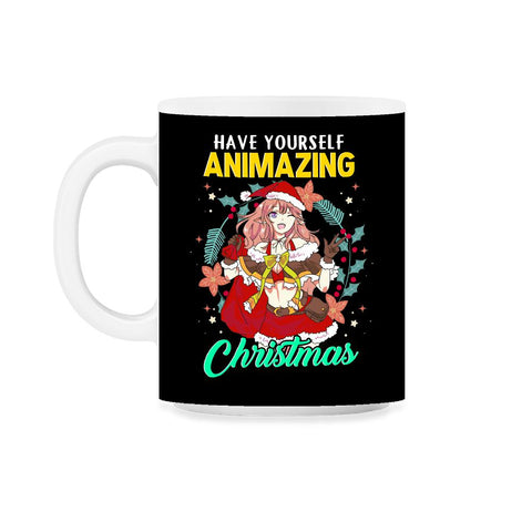 Animazing Christmas Santa Anime Girl with Poinsettias Funny product - Black on White