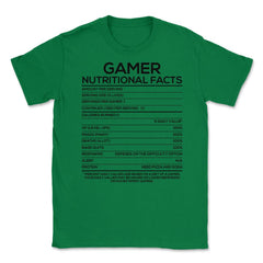 Funny Gamer Nutritional Facts Video Gaming Humor Gamers graphic - Green