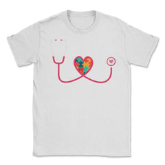 Nurse Autism Puzzle Pieces Heart Stethoscope Nursing graphic Unisex - White