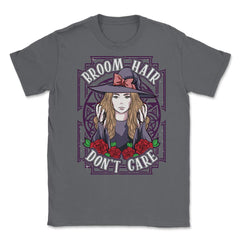 Broom Hair Don't Care Anime Girl Elegant Witch design Unisex T-Shirt - Smoke Grey